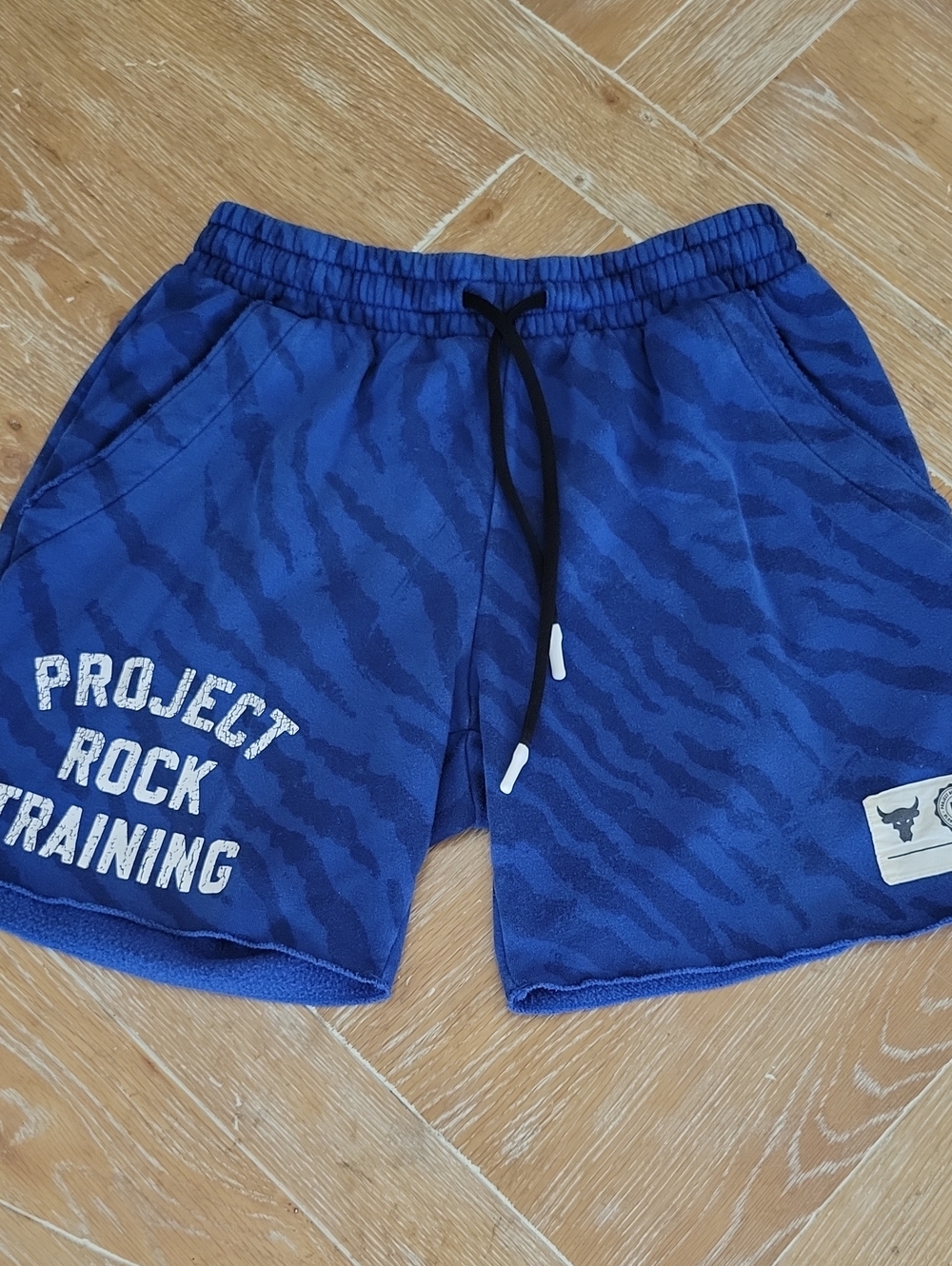 Under Armour Project Rock Rival Fleece Shorts Blue Camo Men's Large